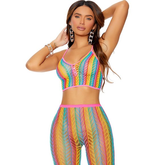 Rainbow Striped Crop Top and Leggings Set - Picture 1 of 5